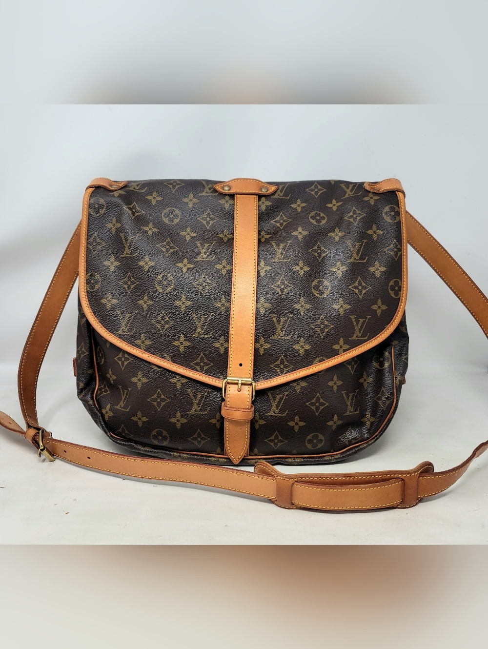Louis Vuitton Saumur 35 Monogram Large Shoulder Crossbody Hand Bag Vintage Auth